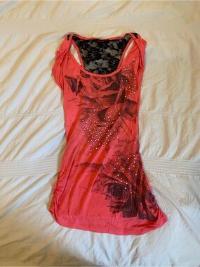 Y2K Pink Lace-Back Embellished Tank Top